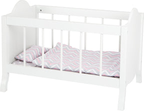 Small foot poppenbed met beddengoed junior 50 x 30 cm hout wit