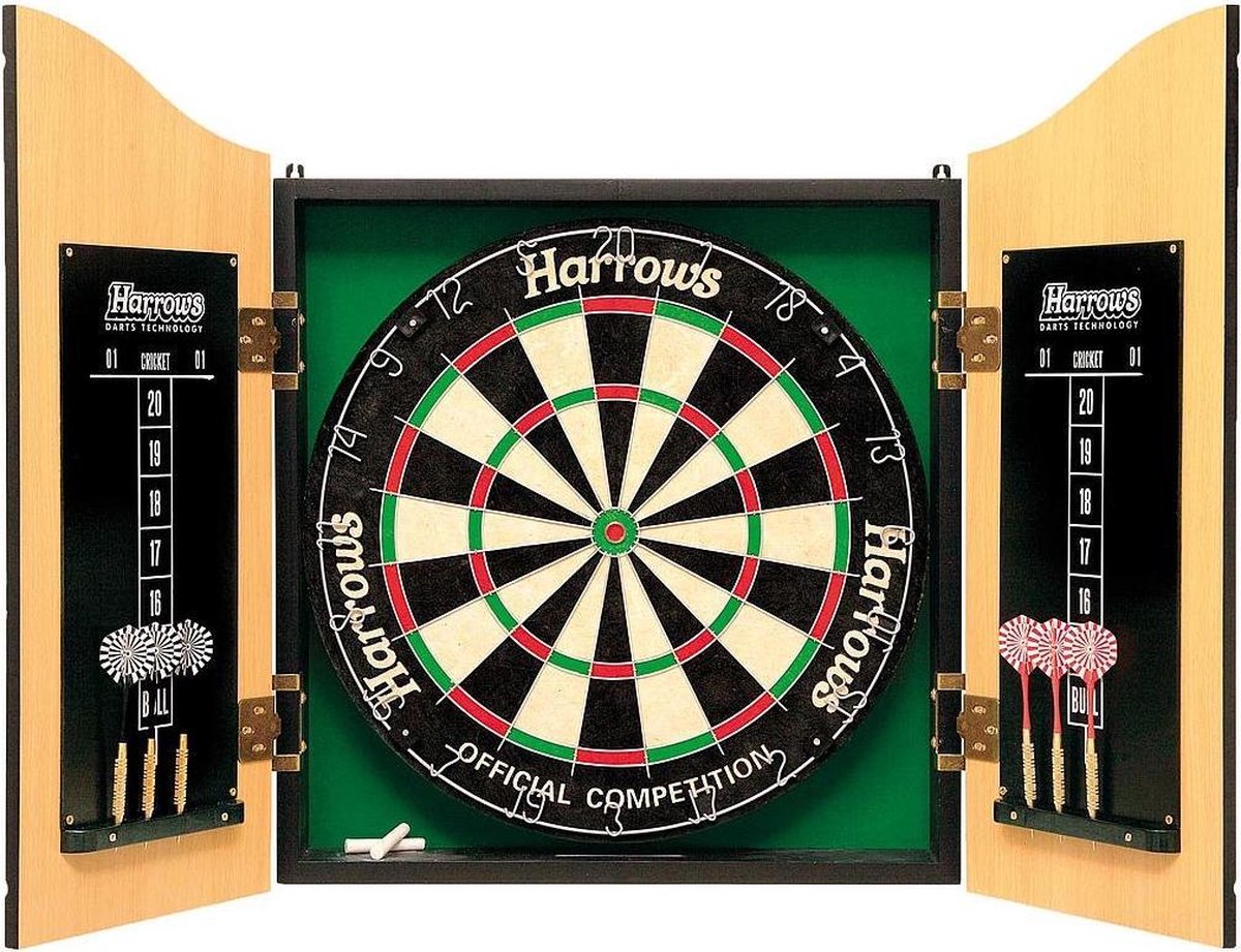 Harrows pro’s choice complete set – sisal dartbord, kabinet, darts en scoreborden - engelhart