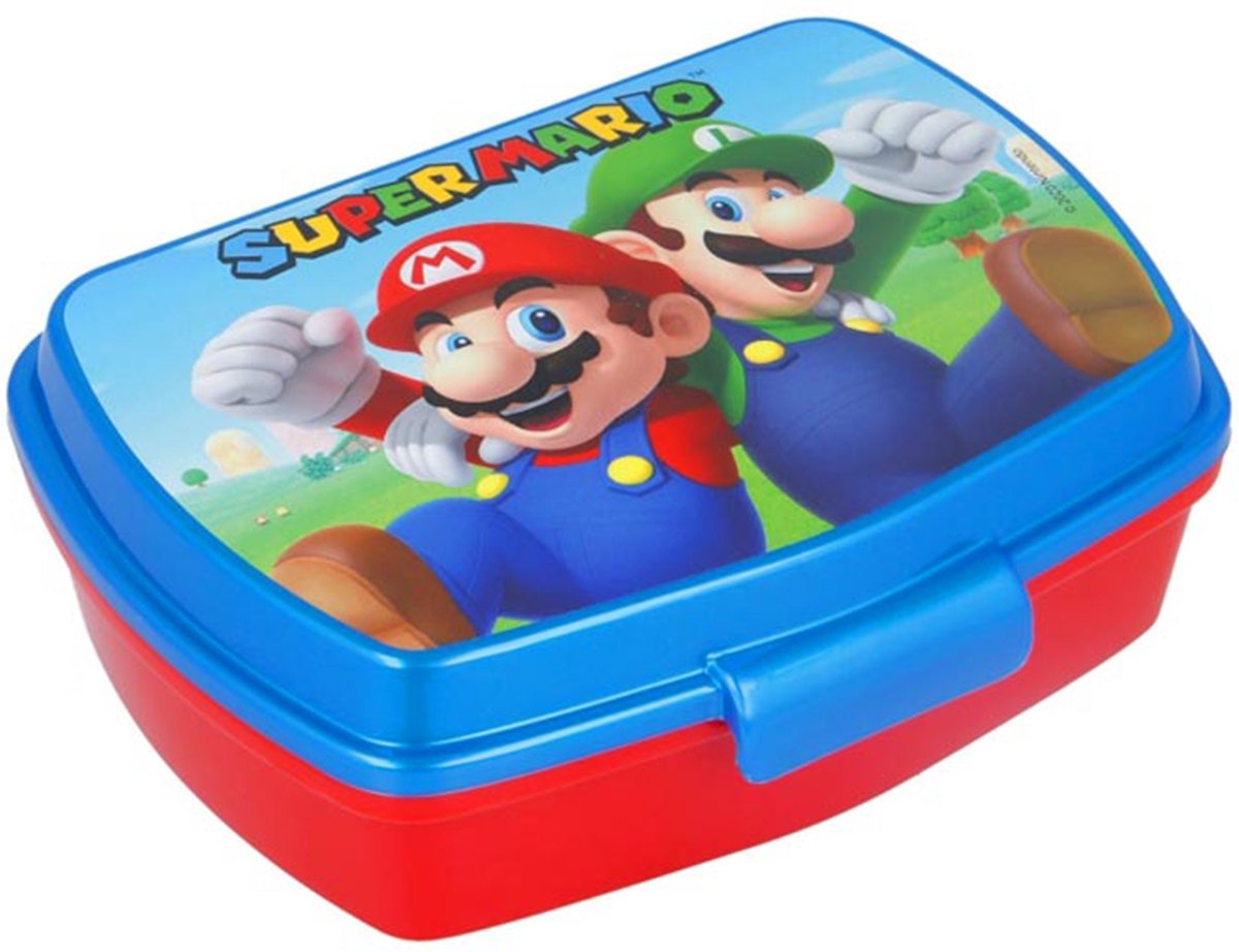 Mickey mouse broodtrommel super mario plastic rood blauw (17 x 5.6 x 13.3 cm)