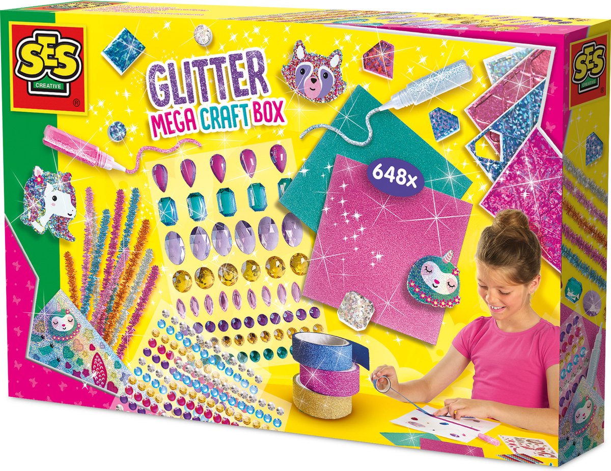 Ses creative glitter mega knutselbox met xl diamantstickers - voor meisjes vanaf 5 jaar - knutseldoos - schoencadeautjes sinterklaas