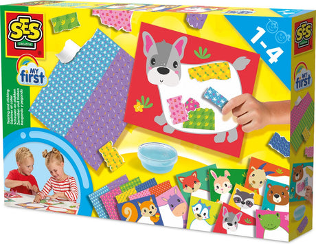 Ses creative my first scheuren en plakken - collages - vanaf 1 jaar - 10 dierenkaarten - stickeren - motorische ontwikkeling - schoencadeautjes sinterklaas