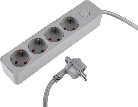 Q-link stekkerdoos - 4-voudig - plat - randaarde - 3 x 1.5 mm� - 1.5 m - textiel - grijs