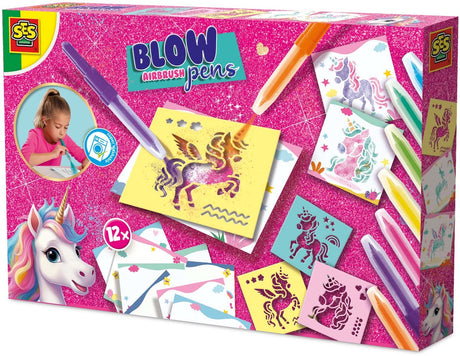 Ses creative unicorn blow airbrush pens met kleurplaten - 7 stiften - voor meisjes vanaf 5 jaar - blaasstiften - schoencadeautjes sinterklaas