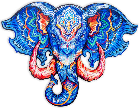 Engelhart houten puzzel olifant hoofd – 124 unieke puzzelstukjes – a3 formaat grote houten legpuzzel – dieren puzzelspel – educatief denkspel – inclusief opbergetui –