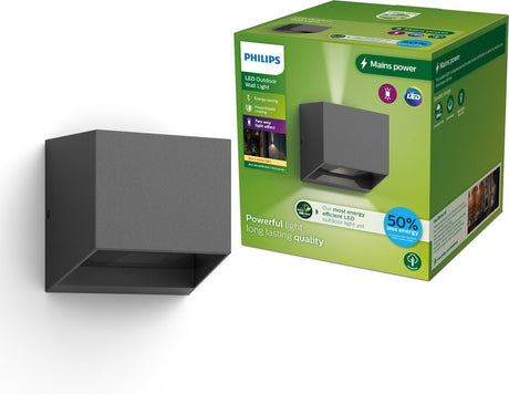Philips led philips alix wandlamp - ultraefficient led - buitenlamp - 2x 4.3w - warmwit licht; 2700k - antraciet