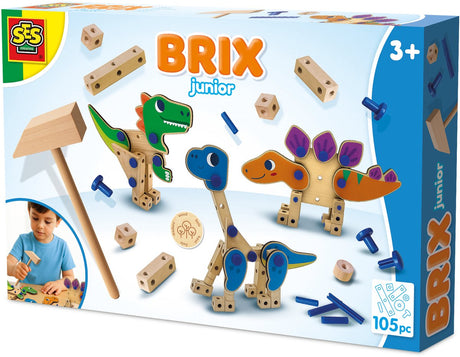 Ses creative brix junior bouwset - dino's met hamer - voor jongens vanaf 3 jaar - 46 delen - constructieset - schoencadeautjes sinterklaas