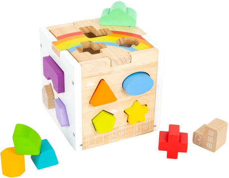 Small foot - houten vormenstoof kubus regenboog,