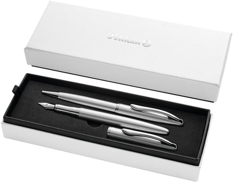 Pelikan jazz noble elegance schrijfset - vulpen m + balpen - metaal - zilver