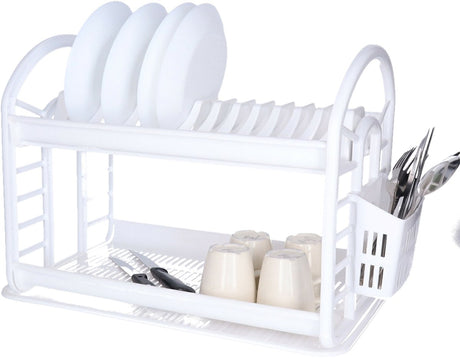 Merkloos sans marque afwas afdruiprek 2-laags - wit - 51 x 28 x 35 cm - afwasrek - kunststof - afwassen en drogen