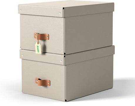 Leitz puro middelgrote opbergdoos met deksel - set van 2 - 17l - 100% gerecycled karton - beige