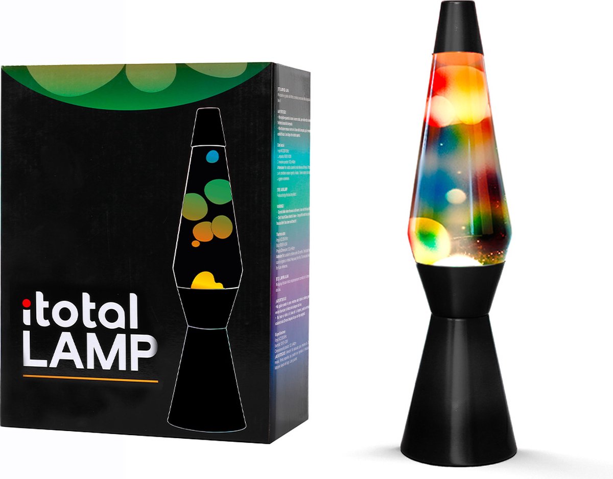 I-total lavalamp - lava lamp - sfeerlamp - 40x11 cm - glas aluminium - 30w - transparant met gekleurde lava - zwart - xl2340