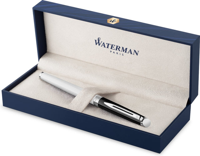 Waterman hémisphère vulpen | zwarte en witte lak met palladium-gecoate afwerkingen | roestvrijstalen fijne penpunt | met geschenkdoos
