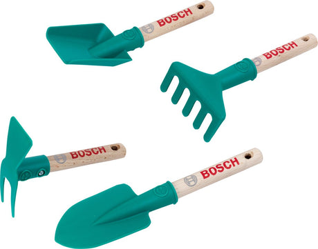 Klein toys bosch 4-delige tuingereedschap set - incl. houten handvat en ophangoog - groen rood
