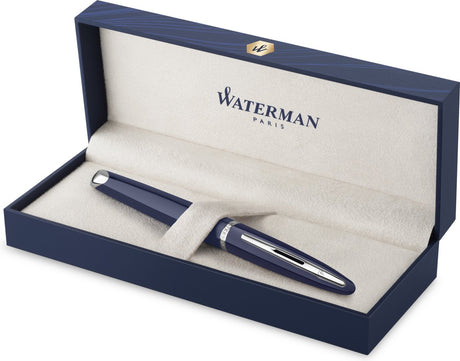 Waterman carène, vulpen blauwe lak met palladium details, 18k gouden fijne penpunt, blauwe inkt, geschenkset