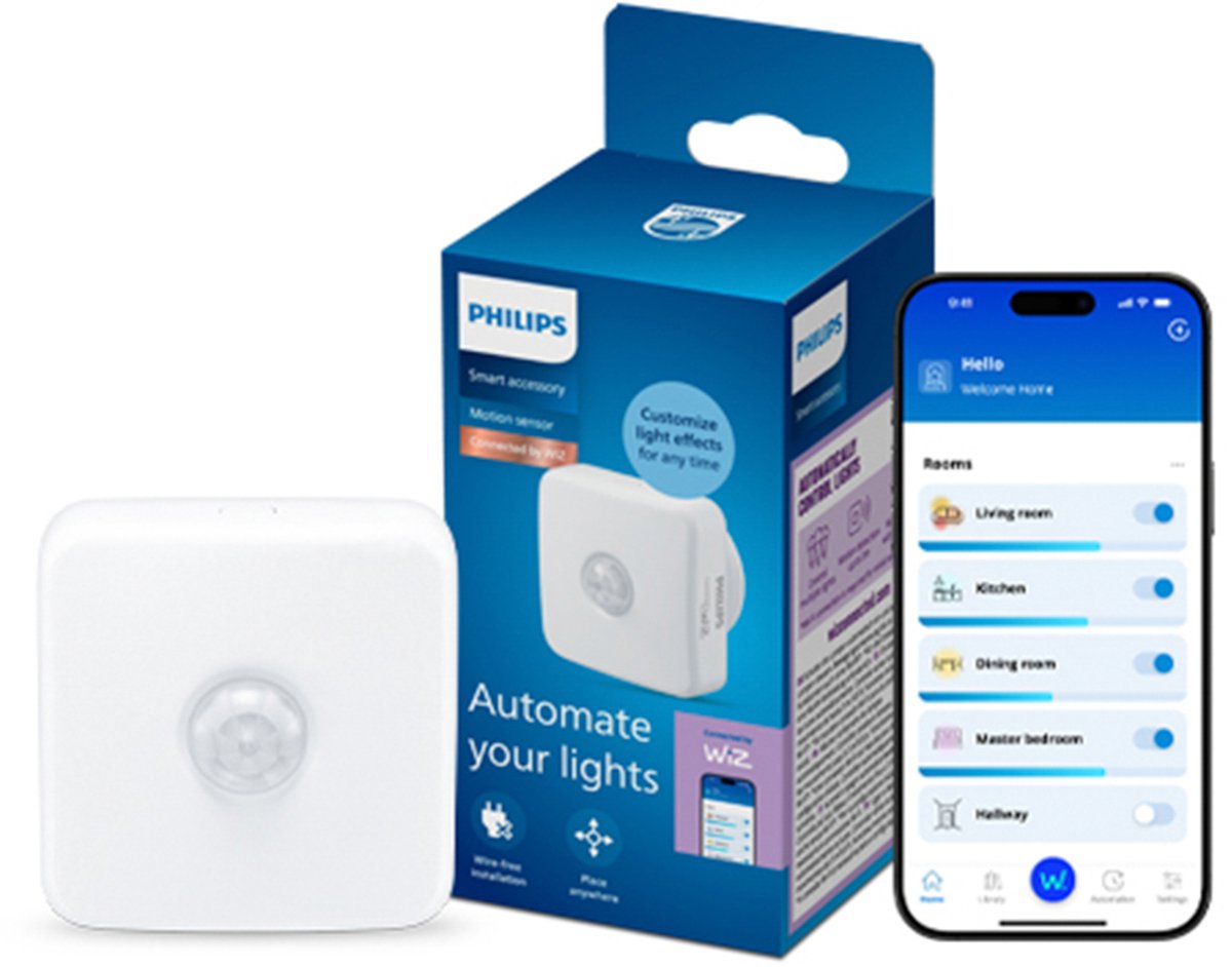 Philips smart lighting - bewegingssensor - voor binnen - werkt op batterijen - wit - werkt met de wiz app - wifi
