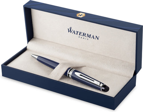 Waterman expert balpen, blauwe lak met palladium details, medium punt, blauwe inkt, geschenkset