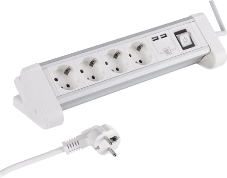 Q-link stekkerdoos - 4-voudig - randaarde - voor bureau - 2 x usb - 3 x 1.5 mm� - 1.5 m - aluminium