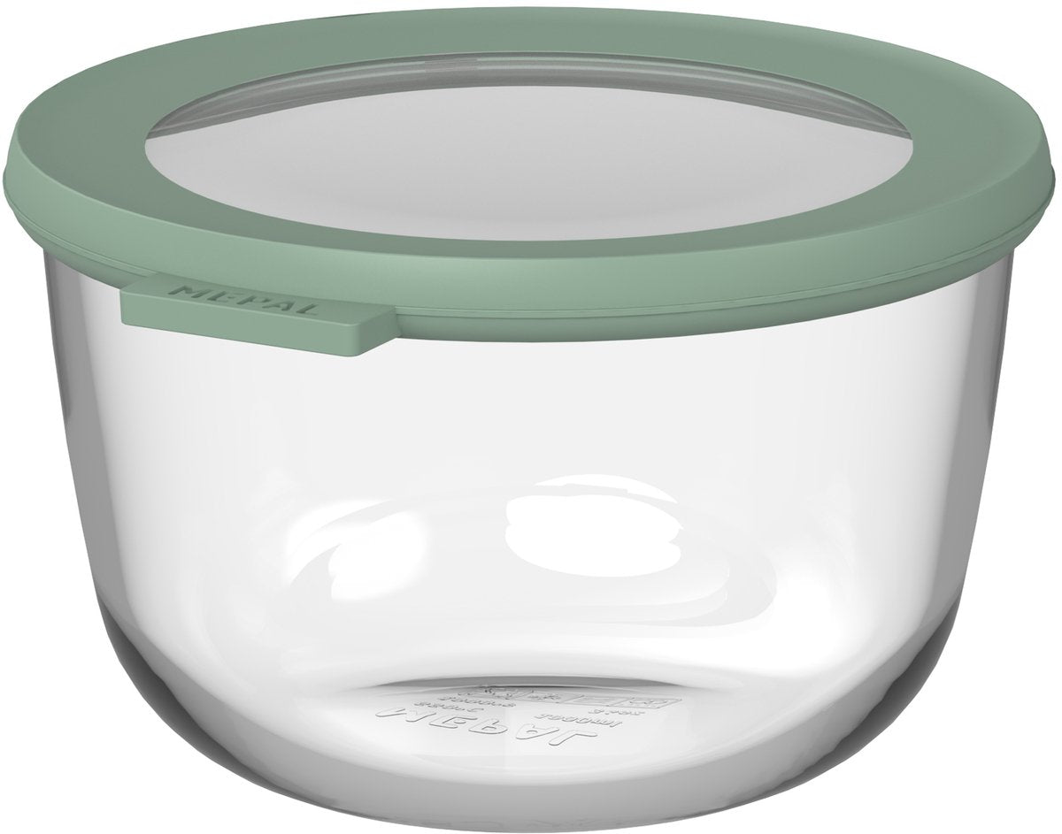 Mepal glazen vershouddoos rond cirqula - 1000 ml - glazen vershoudbakjes - hittebestendig tot 550 °c. zonder deksel - meal prep bakjes - nordic sage