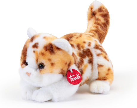 Trudi - classic knuffel kat brad gevlekt 24 cm - handgemaakt in italië - pluche knuffel - knuffeldier voor jongens en meisjes - wit bruin - 16x20x24 cm maat s