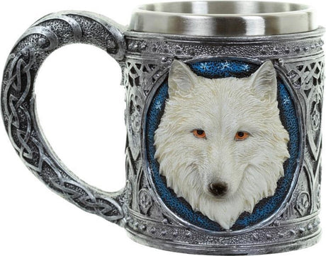 Puckator decoratieve witte wolf drinkbeker - witte wolf mok met rvs inzet - voor warme en koude drankjes