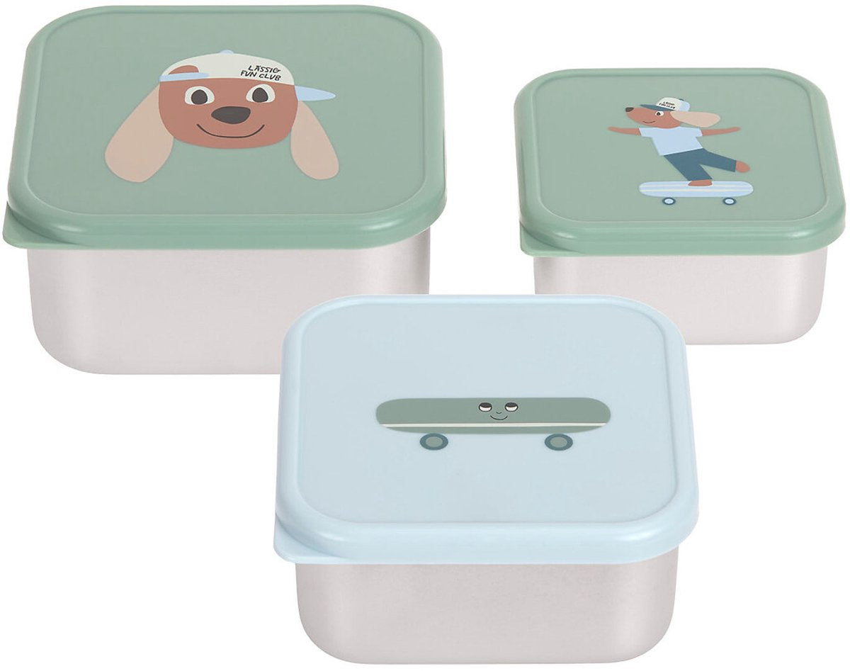 Lässig tiny team dog snackbox - 3 stuks - rvs - groen