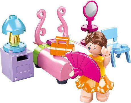 Sluban girls dream slaapkamer bouwspeelgoed kinderen vanaf 6 jaar – constructiespeelgoed modelbouw slaapkamer interieur – bouwdoos met 42 bouwstenen en 1 minifiguur – m38-b0800d