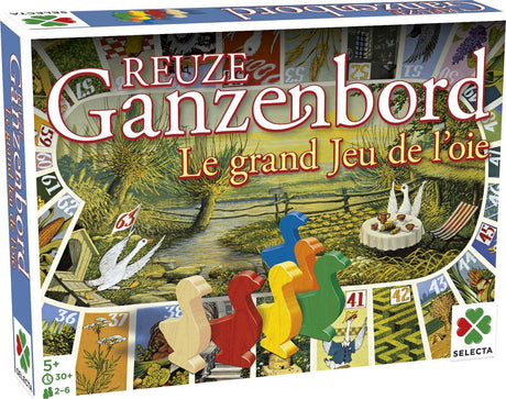 Tactic selecta reuze ganzenbord – klassiek bordspel in extra groot formaat – inclusief speelbord, houten ganzen en dobbelsteen – vanaf 5 jaar