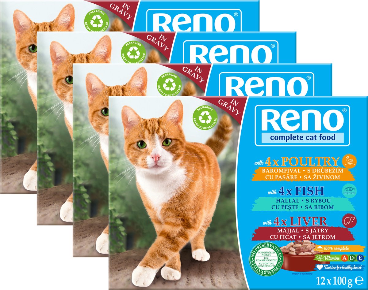 Reno - kattenvoer natvoer - selectie in saus - maaltijdzakjes 48 x 100 g
