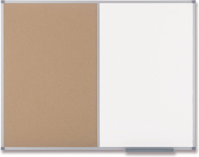 Nobo classic combi kurk staal notitiebord whiteboard memobord inclusief bevestigingsmateriaal - 900x600mm -wit natuurbruin