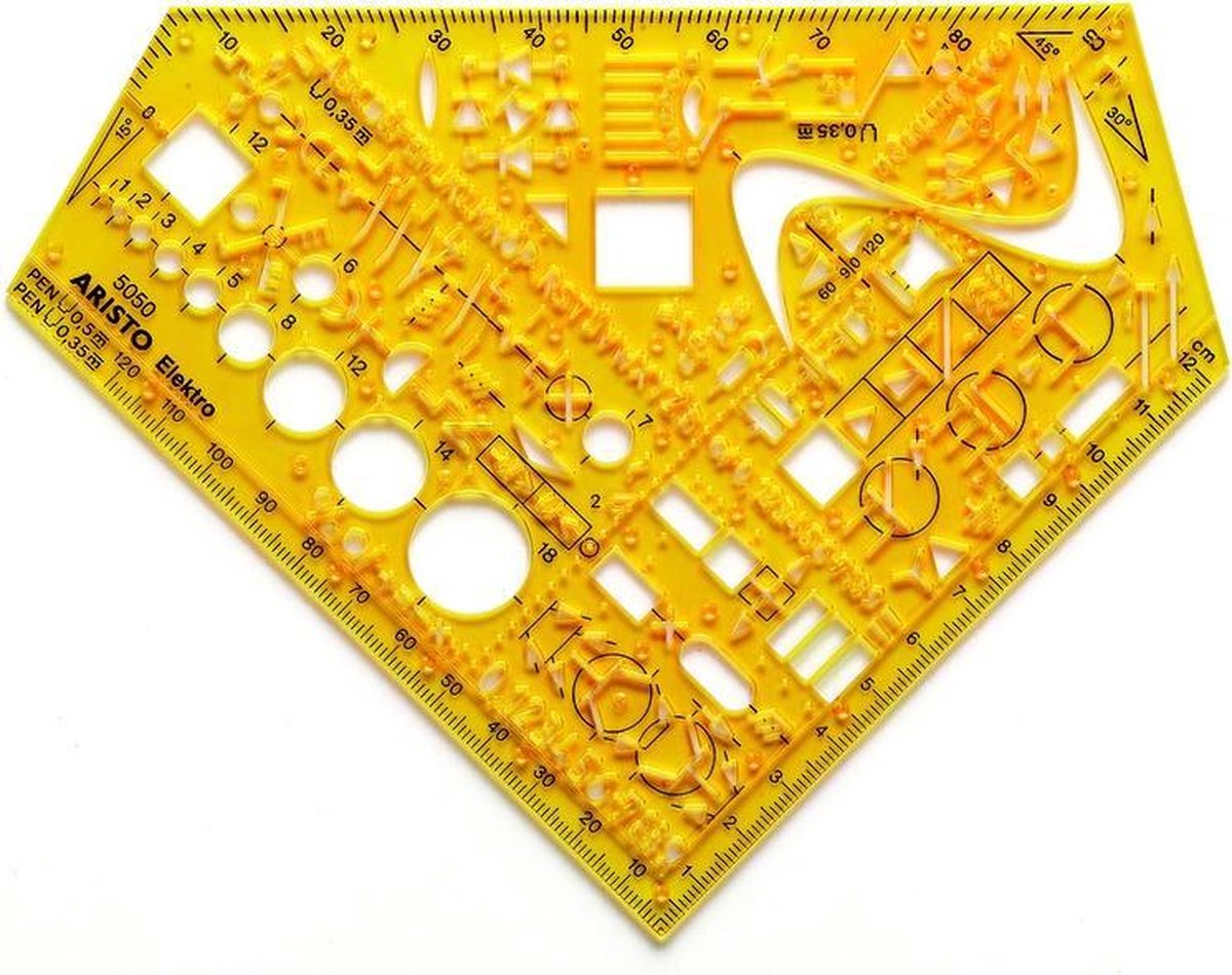 Aristo elektrotechniek sjabloon - afmetingen 155x155mm - met inktnoppen - oranje transparant - ar-5050