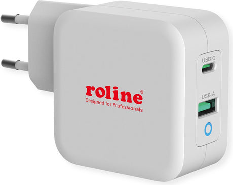 Roline usb oplader met eurostekker, 2 poorten (type-a qc3.0, type-c pd), 65w