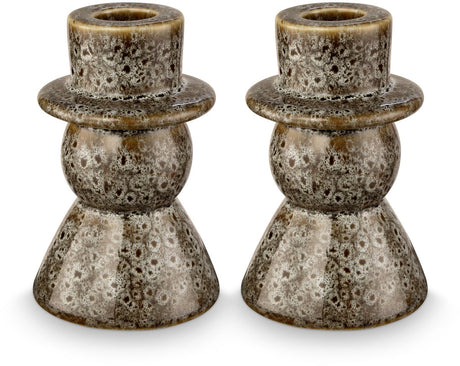 Vtwonen - set van 2 - kandelaren - keramiek - groen - 7.8x12cm