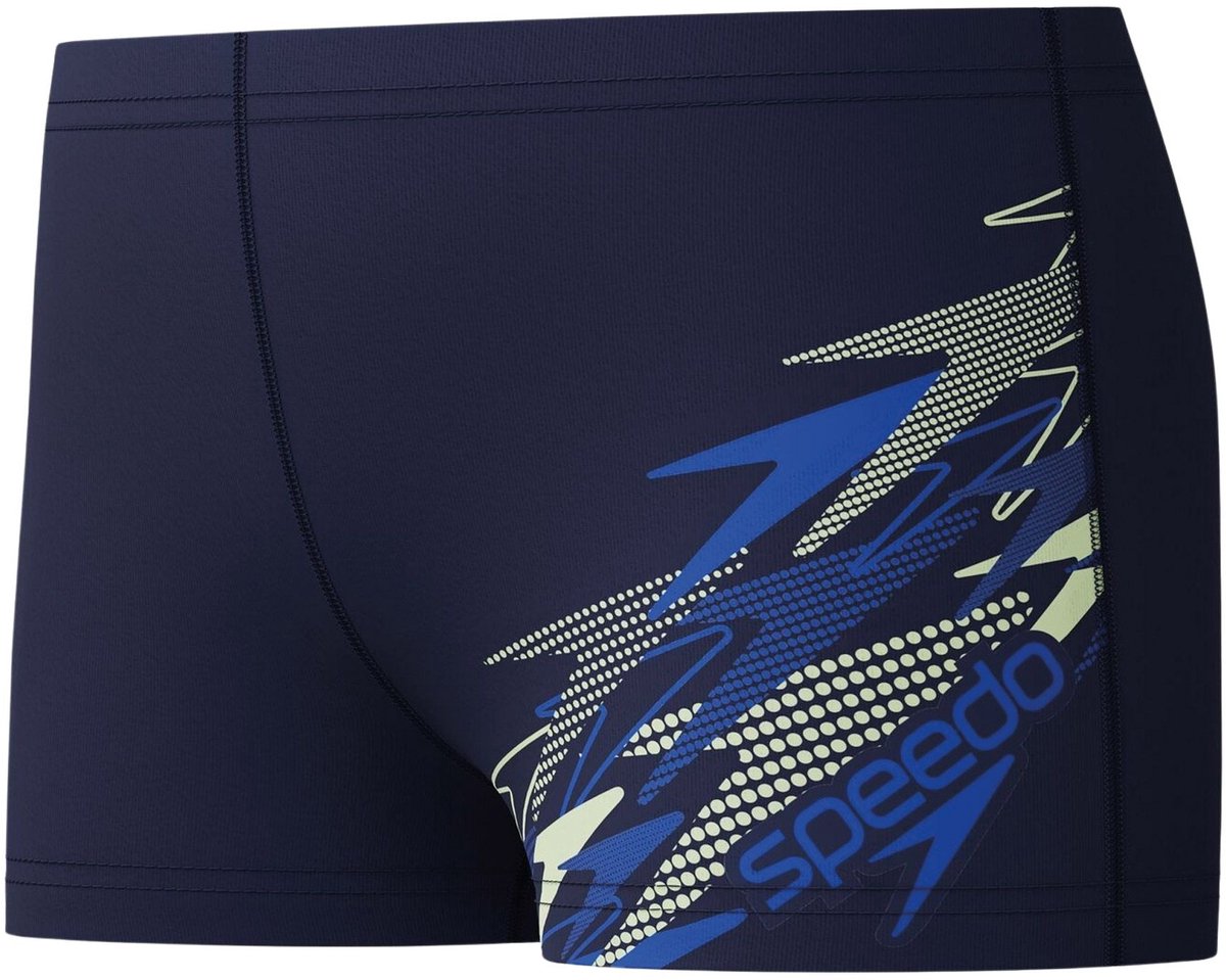 Speedo medley logo aquashort jongens - vormvaste zwembroek jongens - zwemshort jongens met stretch - sportzwembroek kids met trekkoord - marine blauw - maat 176