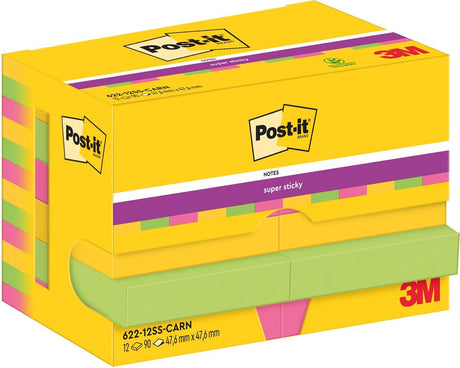 Post-it super sticky notes carnival | 90 vel | ft 47 | 6 x 47 | 6 mm | pak van 12 blokken