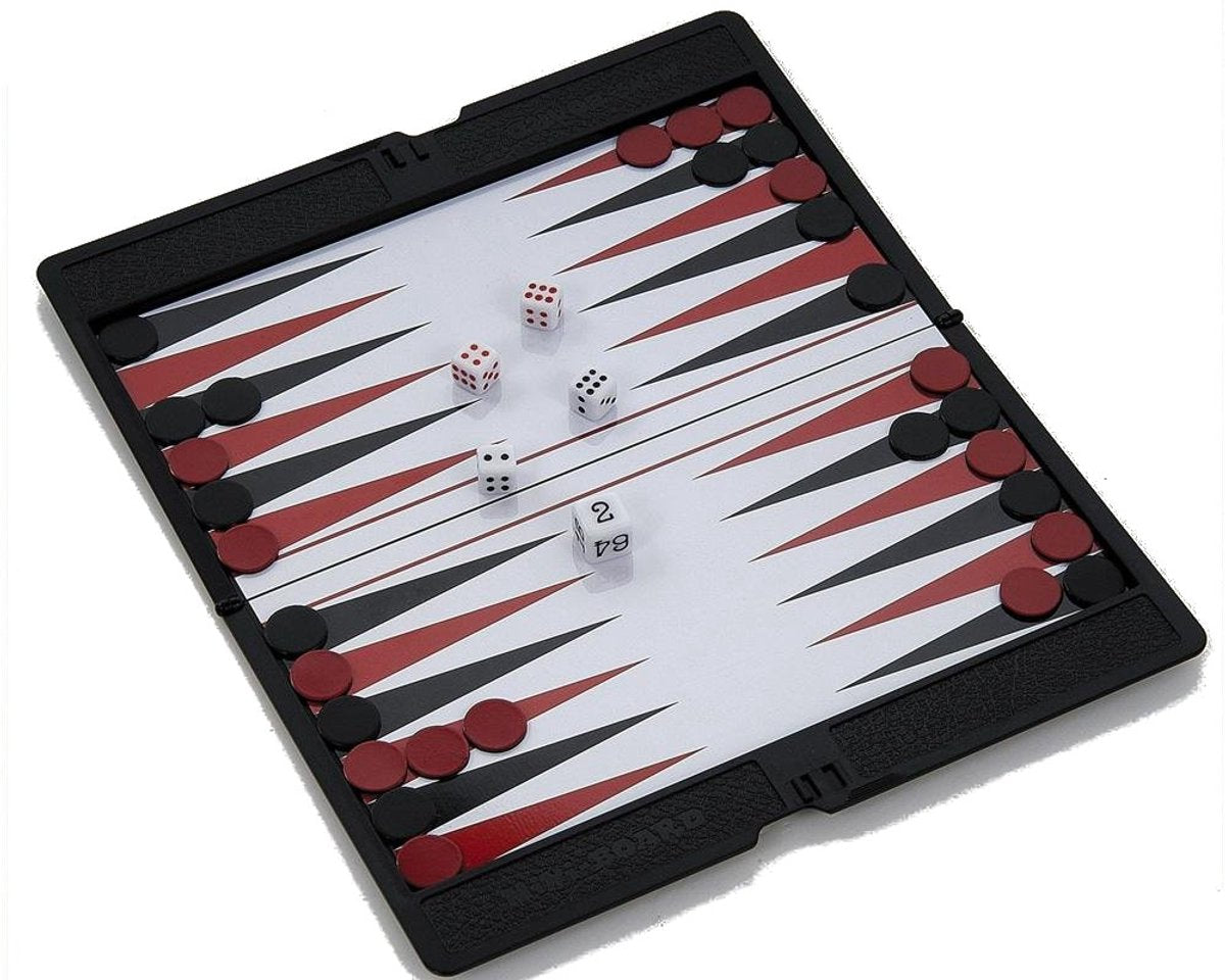 Hot sports + toys backgammon reisspel magnetisch etui 17x10cm reisformaat.
