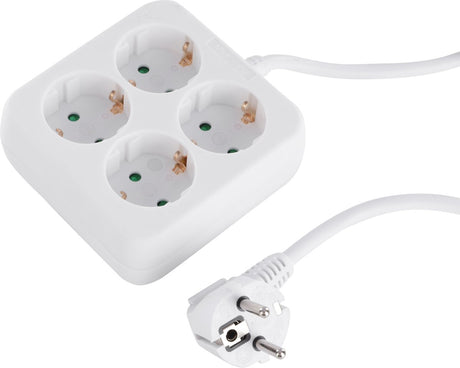 Q-link stekkerdoos - 4-voudig stopcontact - vierkant model met randaarde - geschikt tot max 3680 watt - vinyl kabel van 1,5 m - kabeldikte 3 x 1,5 mm² - voor gebruik binnenshuis - kleur wit