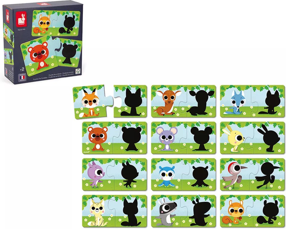 Janod - puzzelspel - dieren en hun schaduw