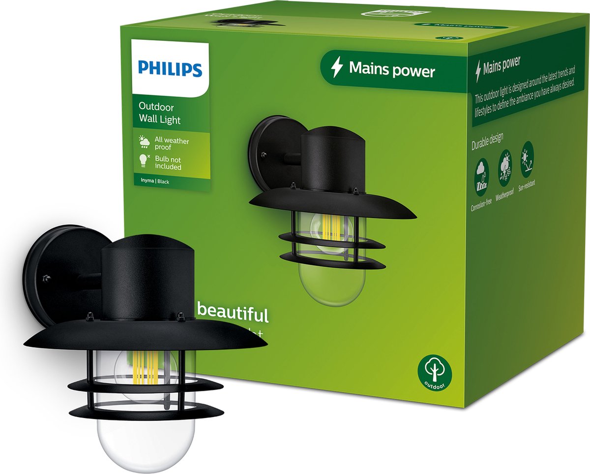 Philips led philips inyma wandlamp - zwart - e27