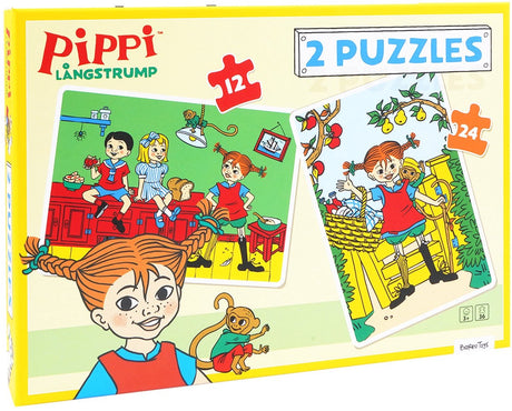 Barbo toys - pippi langkous 2 puzzels 12 en 24 stukjes - ontworpen in denemarken - educatieve legpuzzel - puzzel voor jongens en meisjes - multicolor - vanaf 3 jaar