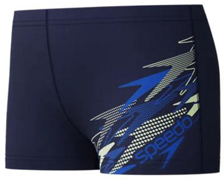Speedo medley logo aquashort jongens - vormvaste zwembroek jongens - zwemshort jongens met stretch - sportzwembroek kids met trekkoord - marine blauw - maat 152