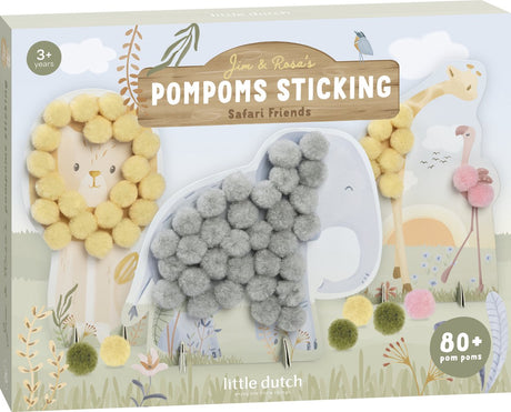 Little dutch pompom knutselset - safari - 80+ pompons - met standaardjes - knutselen - speelgoed kinderen - voor meisjes en jongens - vanaf 3 jaar