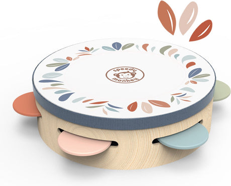 Speedy monkey tambourine – houten tamboerijn voor kinderen – met 6 paar kleurrijke metalen bellen – muziekinstrument ritmespeelgoed – fsc hout – geschikt vanaf 3 jaar