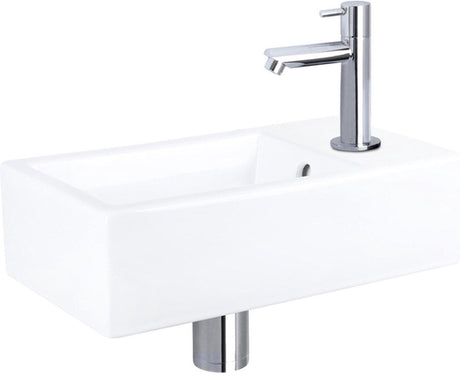 Differnz force fonteinset - compleet fontein toilet - keramiek - inclusief chromen rechte koudwaterkraan, afvoerplug en sifon - kraangat rechts - hangend - 40 x 22 x 11.5 cm - wit