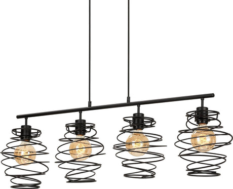 Briloner leuchten swirl - hanglamp 4-lichts - hanglamp retro vintage - zwart staal - 4x e27 - max. 60 watt - zwart - 1110x210x1300mm (lxbxh)