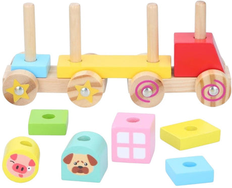 Marionette - houten trein stapelbaar - 2 verschillende kleuren - 1 set