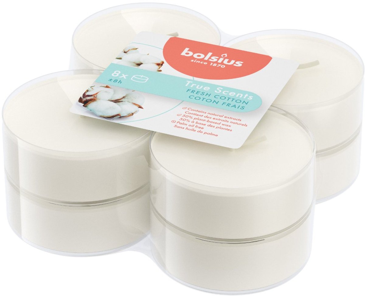 Bolsius - maxilichten - true scent fresh cotton - 8 stuks - 8 uur brandduur