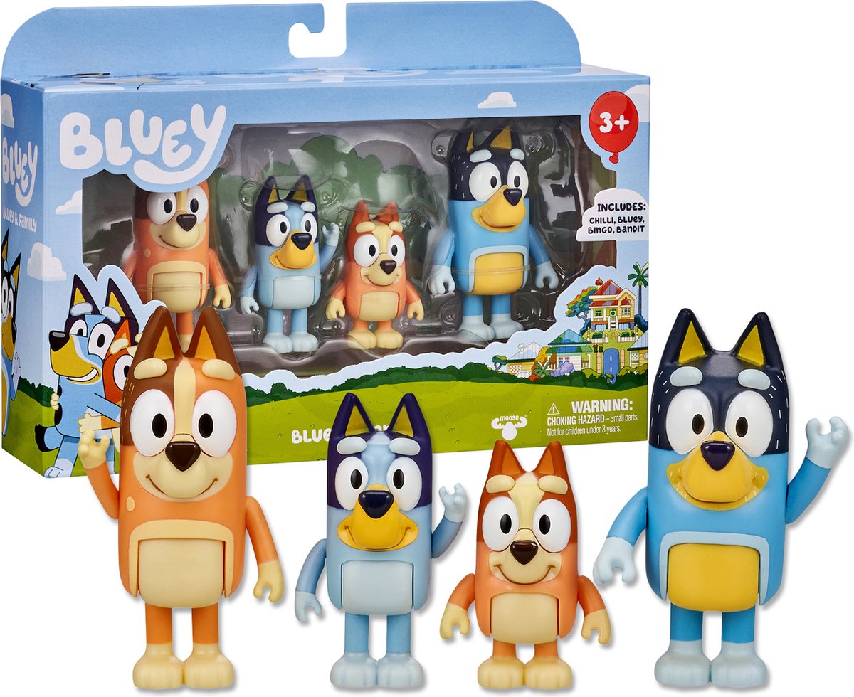 Moose toys bluey familie speelfiguren, 4st.