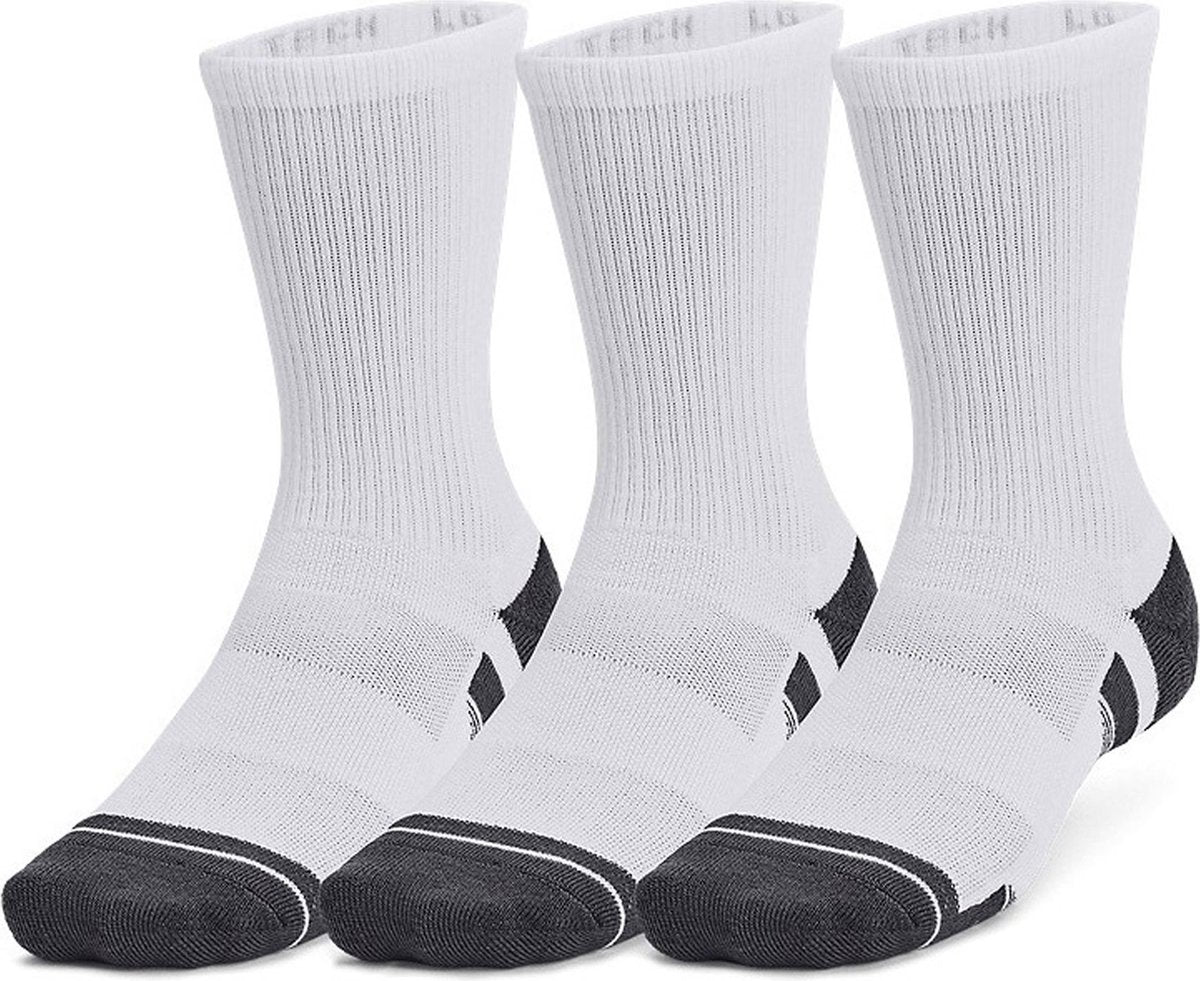 Under armour ua performance tech 3pk crew-wht unisex sportsokken - wit - jet grijs