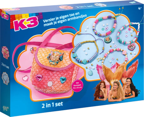 Totum k3 2-in-1 knutselset - 4 armbandjes maken en handtasje versieren - 300-delig - speelgoed kinderen - knutselen - voor meisjes - ook voor kleuters - vanaf 3 jaar -