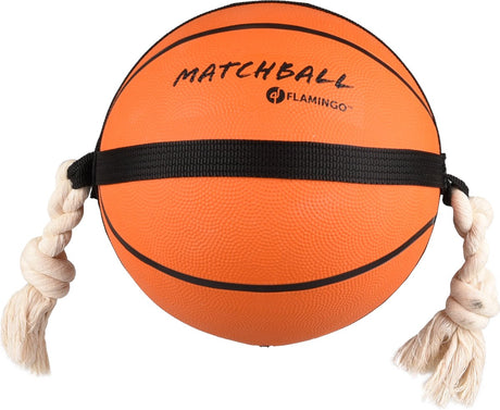 Flamingo hondenspeelgoed – matchball basketbal met touw – hondenspeelgoed – hondentouw – hond bal – honden bal – 53,5 cm – oranje one size
